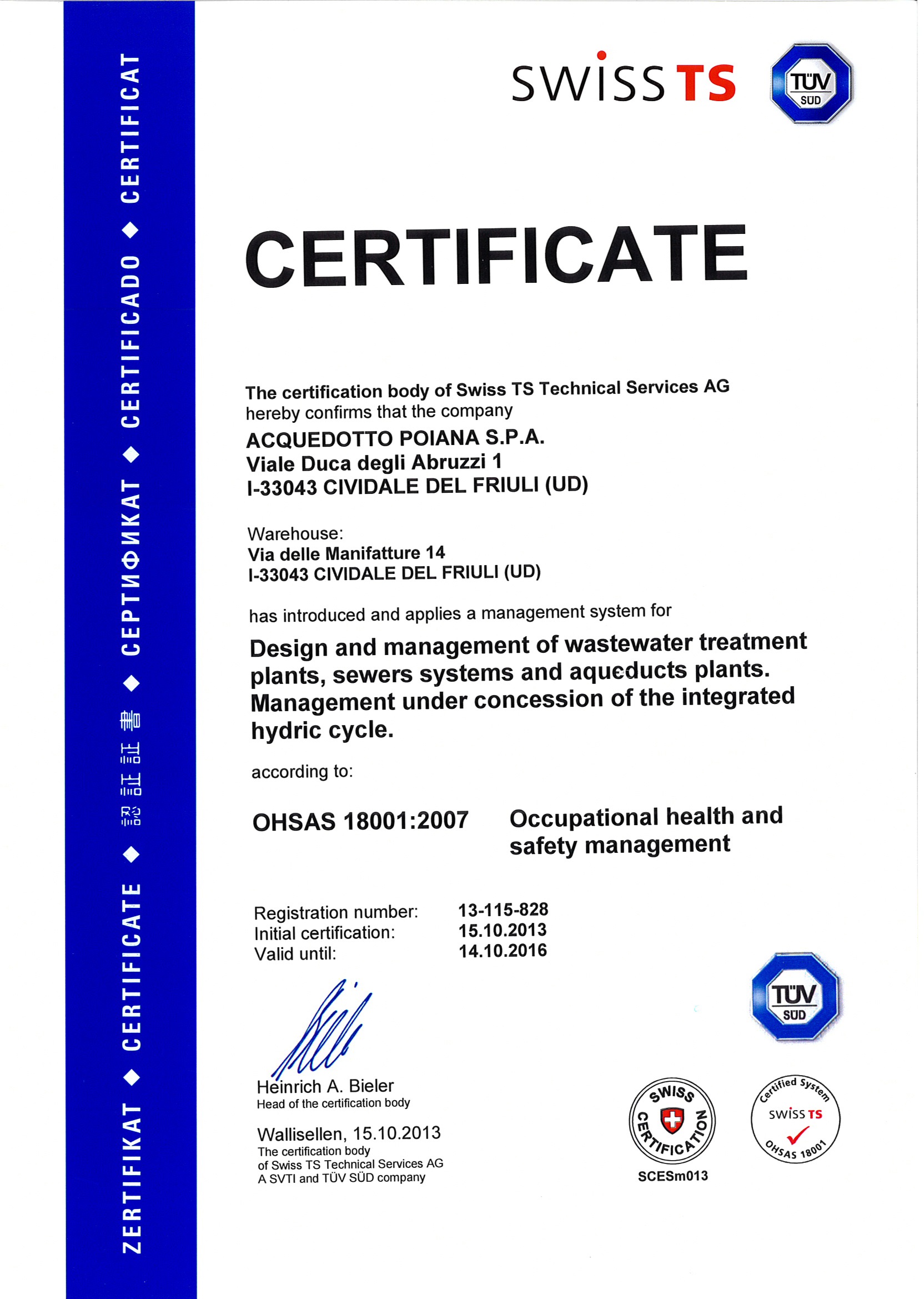 Apri certificato OHSAS
