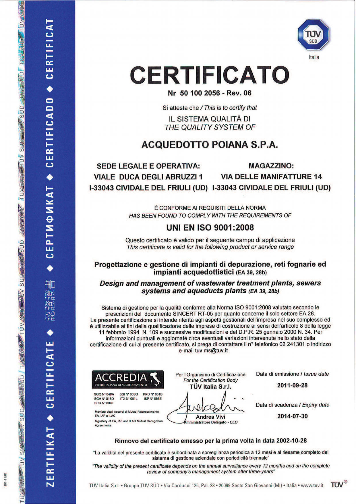 Apri certificato TUV (2011)